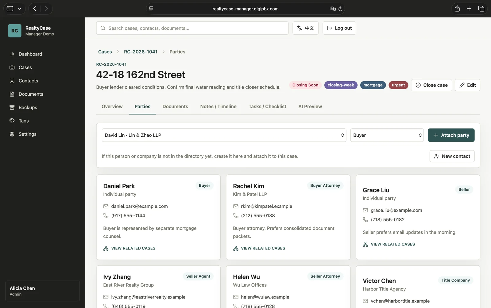 RealtyCase Manager case workflow screenshot